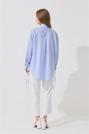 Billie Güpür Detaylı Bağcıklı Gömlek  - Mavi 