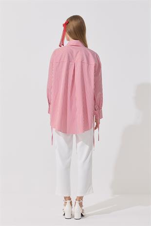 Billie Güpür Detaylı Bağcıklı Gömlek - Kırmızı