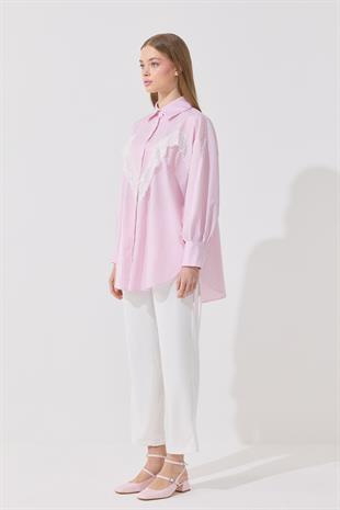 Billie Güpür Detaylı Bağcıklı Gömlek - Pembe 