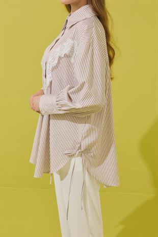 Billie Güpür Detaylı Bağcıklı Gömlek - Vizon 