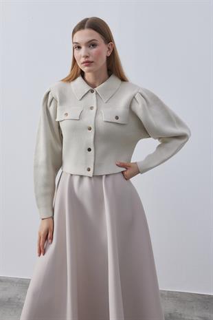 Blair Çıtçıtlı Triko Ceket-Bej