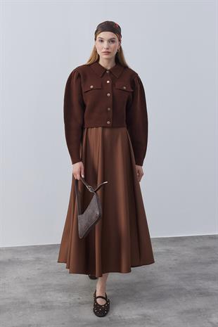 Blair Çıtçıtlı Triko Ceket - Kahverengi