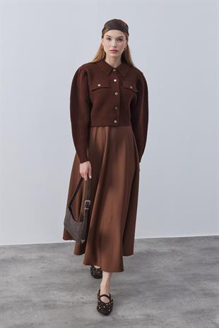 Blair Çıtçıtlı Triko Ceket - Kahverengi