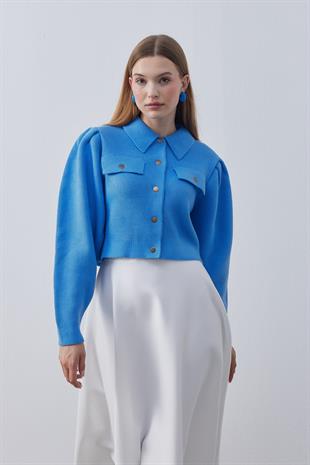 Blair Çıtçıtlı Triko Ceket- Kot mavi