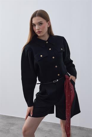 Blair Çıtçıtlı Triko Ceket- Siyah