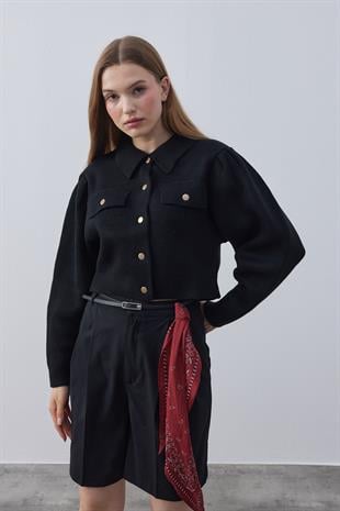 Blair Çıtçıtlı Triko Ceket- Siyah