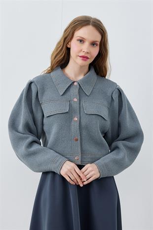 BLAİR OMUZ PİLE DETAYLI ÇITÇITLI TRİKO CEKET - GRİ 