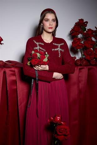 Blanca Taş İşlemeli Hırka - Bordo