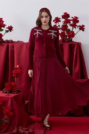 Blanca Taş İşlemeli Hırka - Bordo