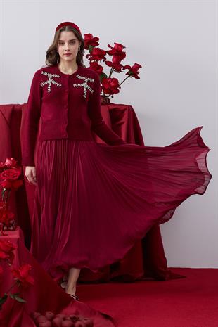 Blanca Taş İşlemeli Hırka - Bordo