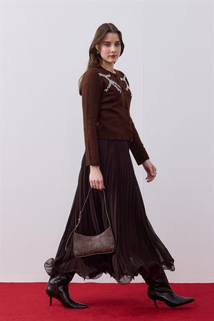 Blanca Taş İşlemeli Hırka - Kahverengi 