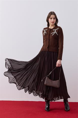 Blanca Taş İşlemeli Hırka - Kahverengi 