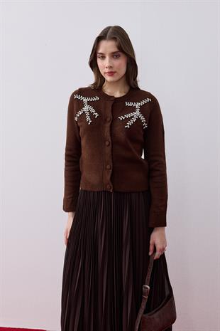 Blanca Taş İşlemeli Hırka - Kahverengi 