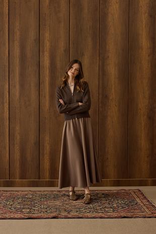 Blanche Yüksek Yaka Hırka - Kahve Melanj