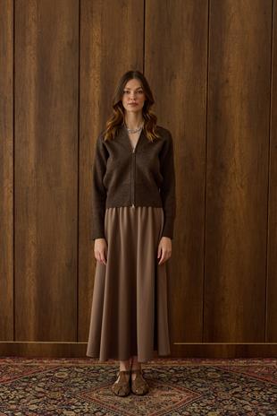 Blanche Yüksek Yaka Hırka - Kahve Melanj