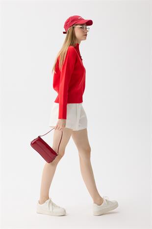 Blanche Yüksek Yaka Hırka - Kırmızı 