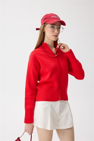 Blanche Yüksek Yaka Hırka - Kırmızı 