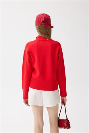 Blanche Yüksek Yaka Hırka - Kırmızı 