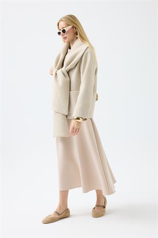 Blossom Atkılı Kaşe Kaban - Bej 