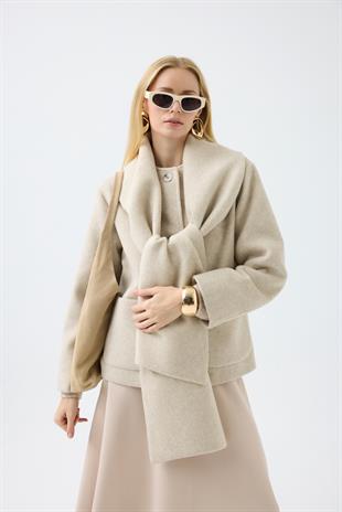 Blossom Atkılı Kaşe Kaban - Bej 