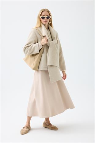 Blossom Atkılı Kaşe Kaban - Bej 