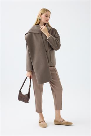 Blossom Atkılı Kaşe Kaban - Vizon 