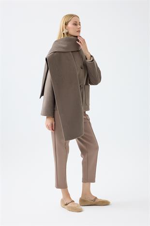 Blossom Atkılı Kaşe Kaban - Vizon 