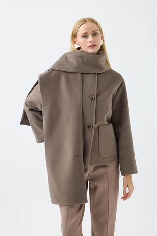 Blossom Atkılı Kaşe Kaban - Vizon 