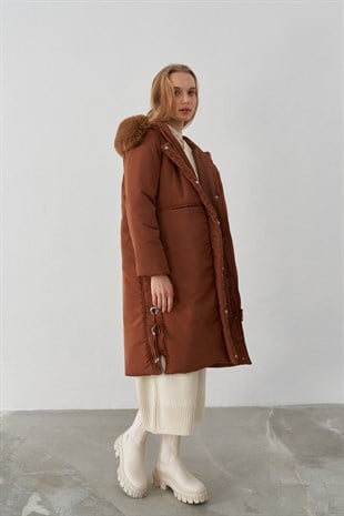 BOMB KÜRKLÜ ŞİŞME MONT - KAHVE