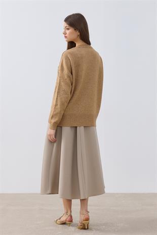 Branda Taş İşlemeli Kazak- Camel