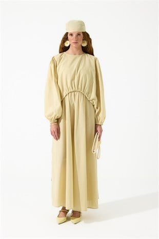 Brandy Seyyar Bluz Parçalı Pamuk Vual Elbise - Sarı