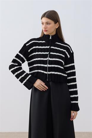 Briona Fitilli Kontrast Hırka- Siyah