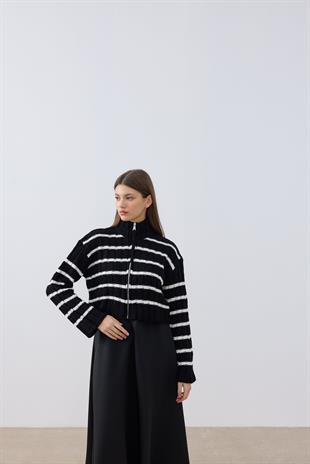 Briona Fitilli Kontrast Hırka- Siyah