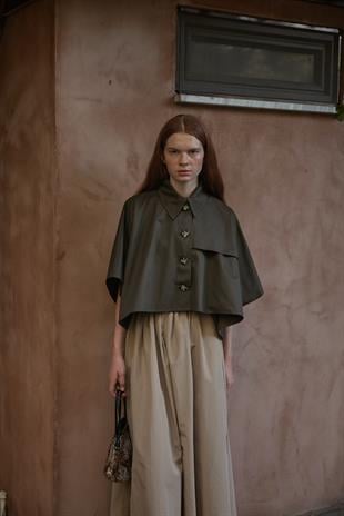 Camelia Pelerin Kısa Trençkot - Haki 