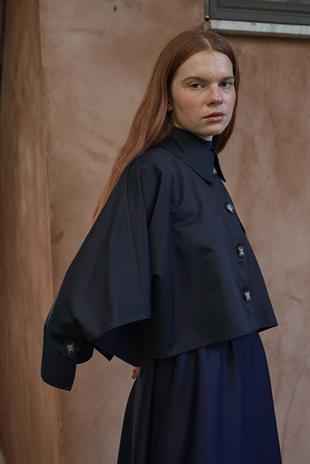 Camelia Pelerin Kısa Trençkot - Lacivert 