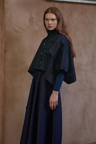 Camelia Pelerin Kısa Trençkot - Lacivert 