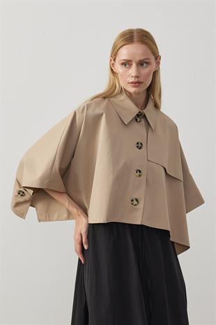 Camelia Pelerin Kısa Trençkot- Vizon