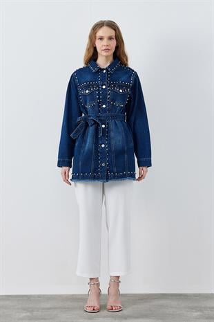 CAMELİA ZIMBALI DERİ CEKET- KOYU MAVİ 