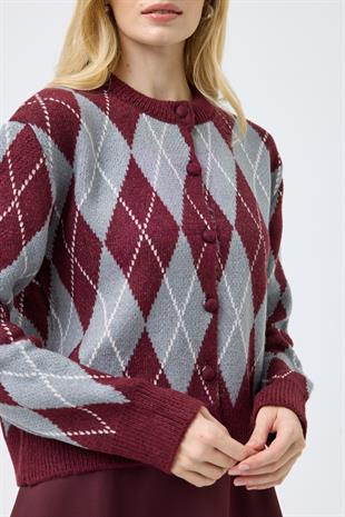 Camila Baklava Desenli Hırka -Bordo 