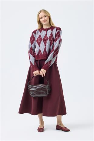 Camila Baklava Desenli Hırka -Bordo 