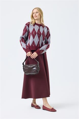 Camila Baklava Desenli Hırka -Bordo 