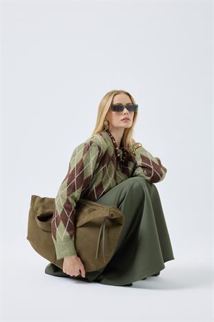 Camila Baklava Desenli Hırka - Çağla 