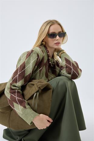 Camila Baklava Desenli Hırka - Çağla 