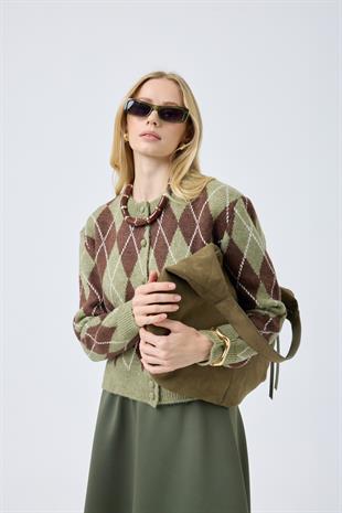 Camila Baklava Desenli Hırka - Çağla 