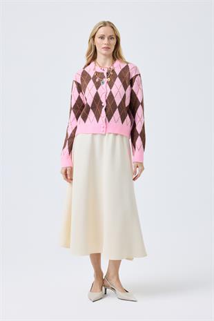 Camila Baklava Desenli Hırka - Pembe 