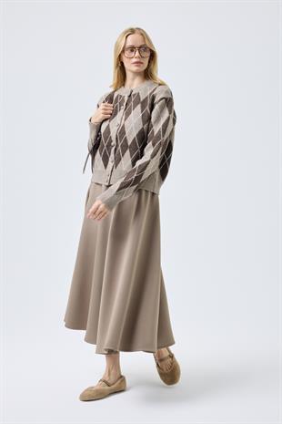 Camila Baklava Desenli Hırka - Vizon 