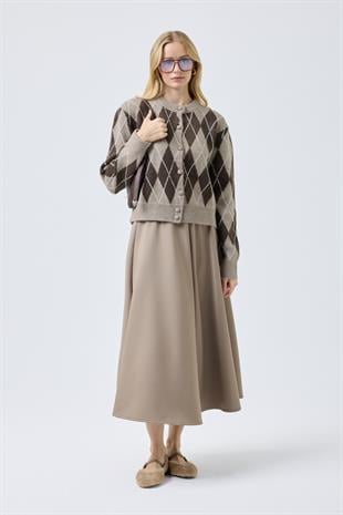 Camila Baklava Desenli Hırka - Vizon 