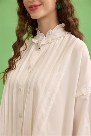 Carol Nervürlü Fırfırlı Gömlek - Beyaz