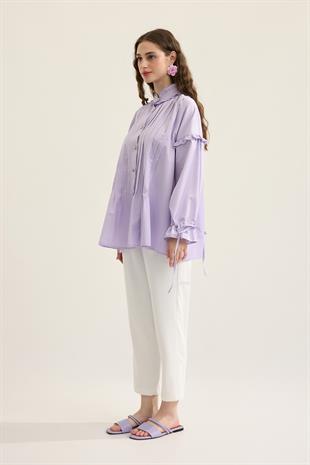Carol Nervürlü Fırfırlı Gömlek- Lila