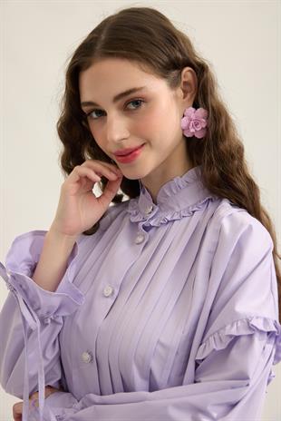 Carol Nervürlü Fırfırlı Gömlek- Lila